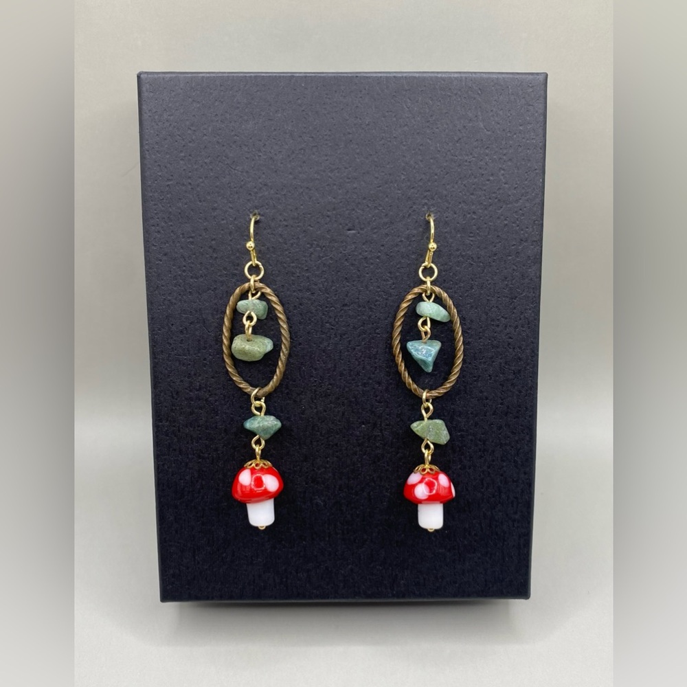 🌿🍄Jasper Mushroom Earrings